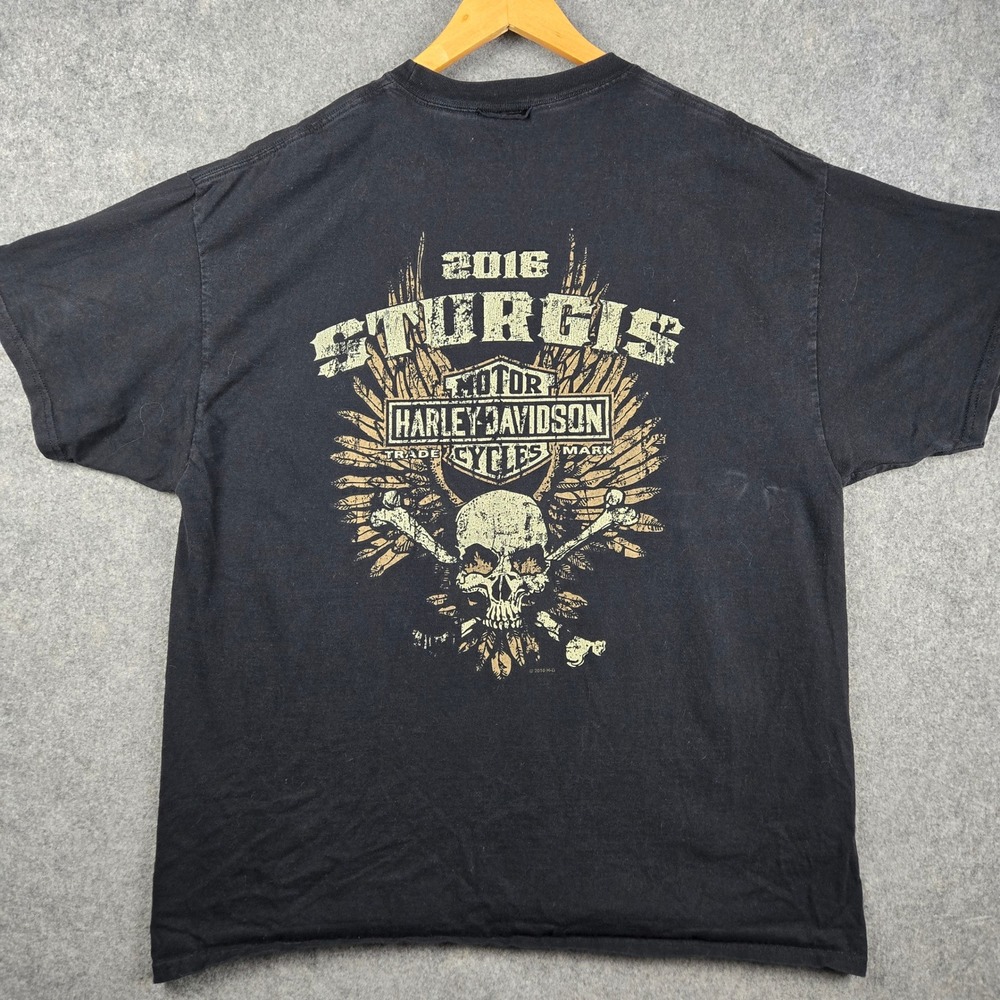 Harley Davidson T-Shirt Mens XL Black 2016 Sturgis South Dakota Skull Graphic